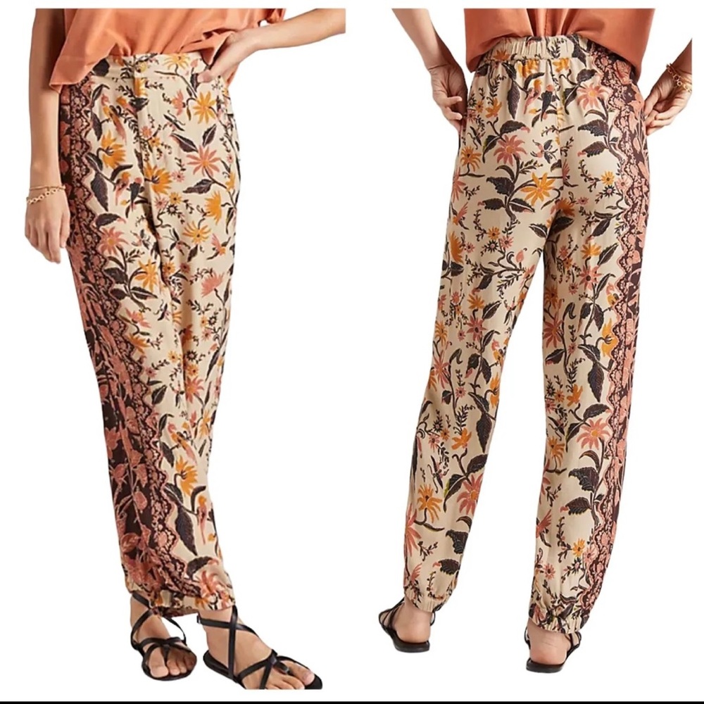 Anthropology multicolored floral smoked ballon leg pant